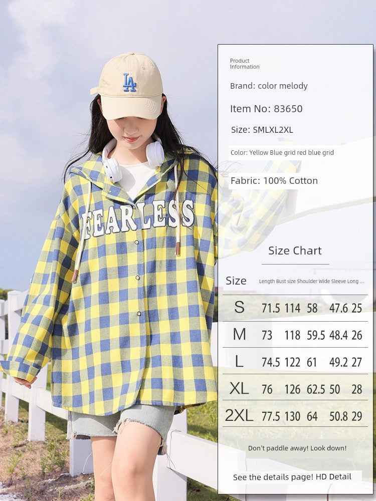 Womens Jacket Long-Sleeved Vintage Top Loose Plaid Shirt