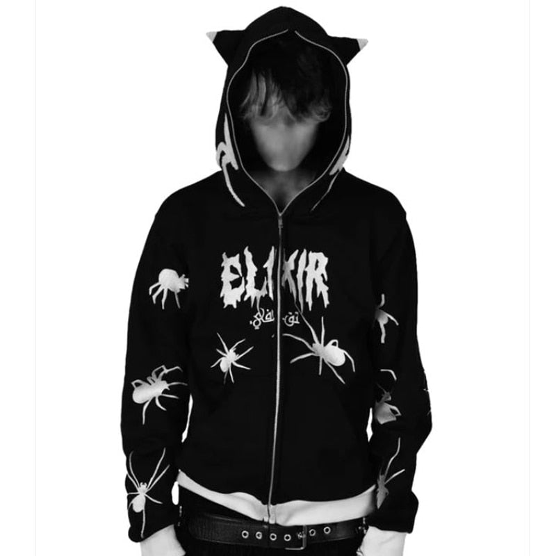 Spider Web Graphic Hoodies Men