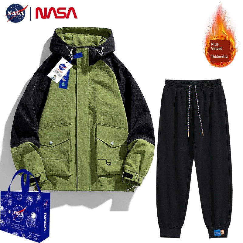 Unisex NASA Spring and Autumn Loose Outdoor Windproof Hooded Jacket