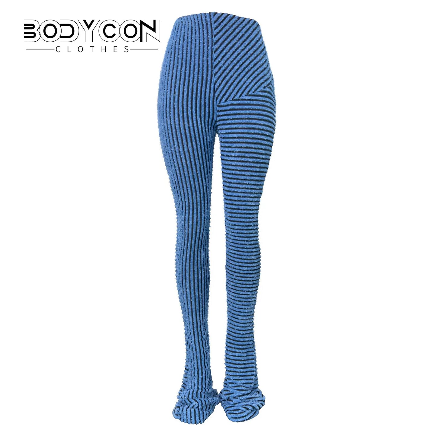 Women's Bodycon Striped Fluffy Stacked Pants High Waist Trend