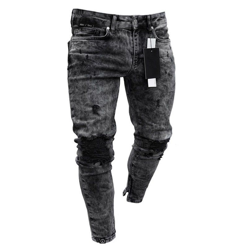 Men Wash Solid Color Mid Waist Cargo Jeans