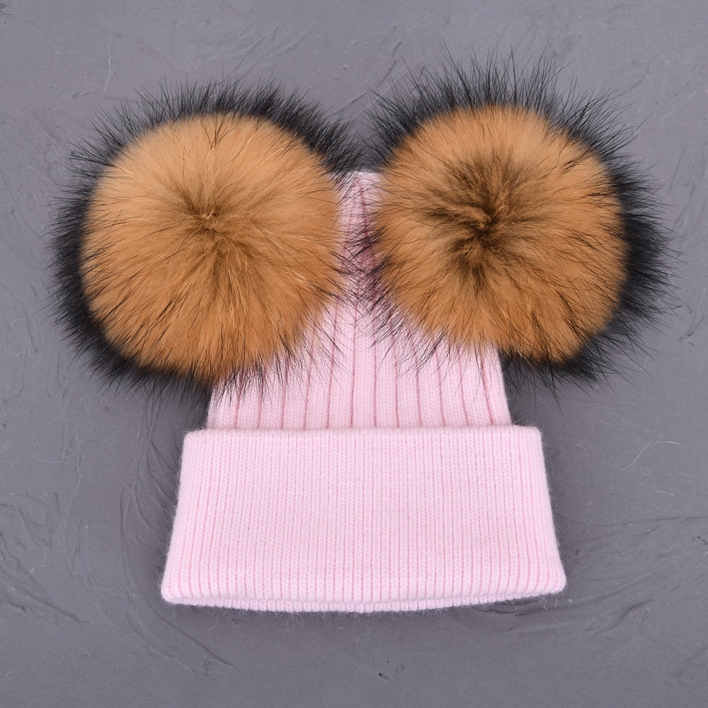 Double Fur Pompom Hat