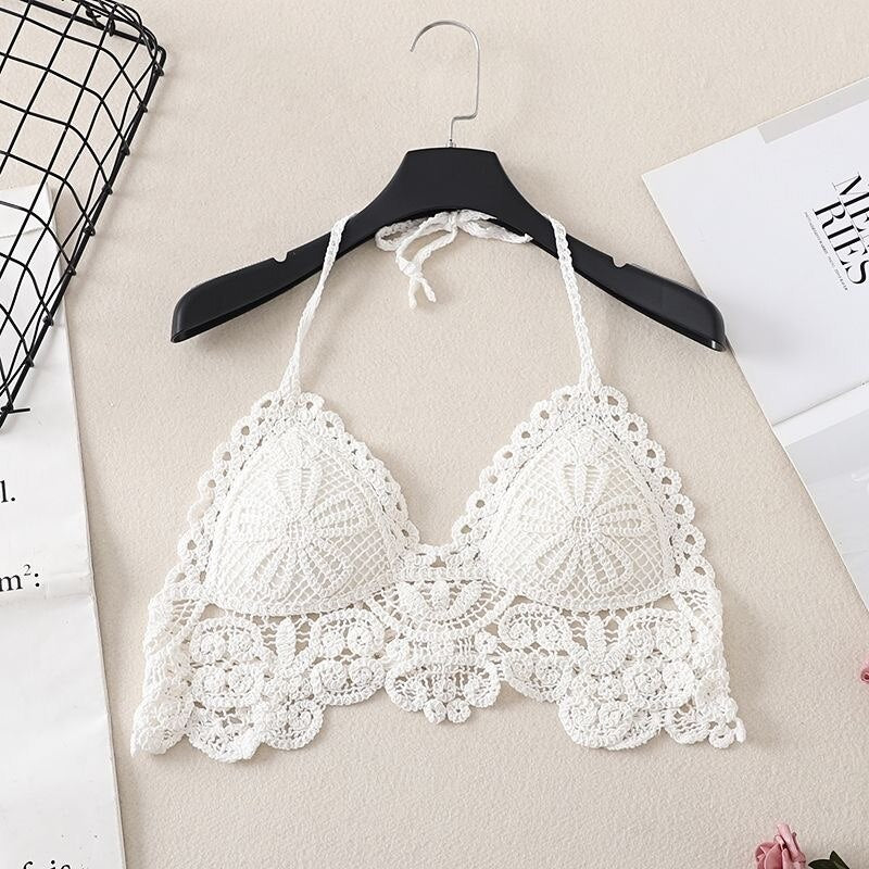 Women’s summer holiday beach tassels crochet bikini top