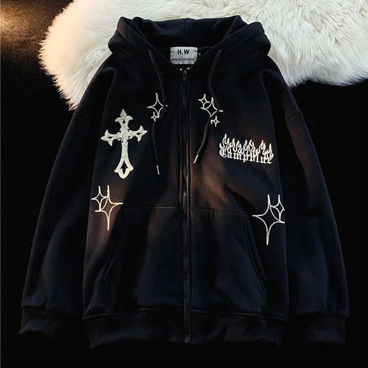 Womens Gothic Embroidery Retro Hoodie