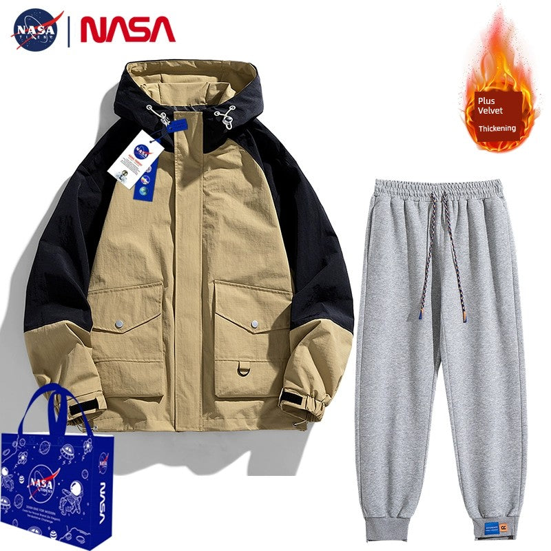 Unisex NASA Spring and Autumn Loose Outdoor Windproof Hooded Jacket