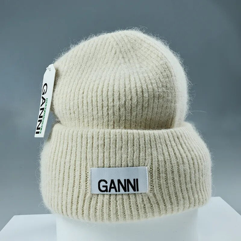 Unisex Winter Beanie Rabbit Fur Three-Fold Thickened Knitted Hats