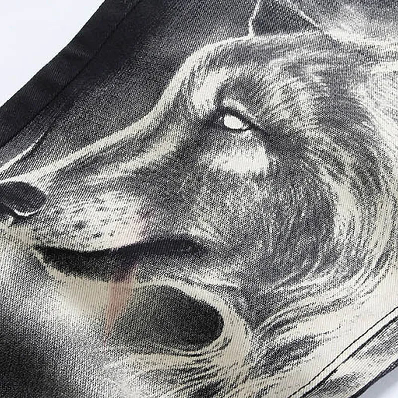 Men's fashion wolf  printed jeans