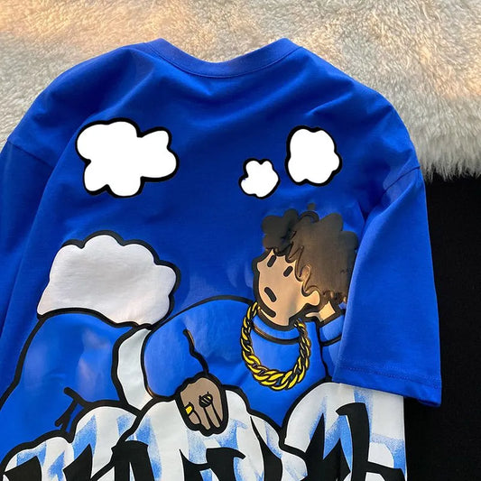 Mens Harajuku Clouds Anime Boy Print High Street T Shirts