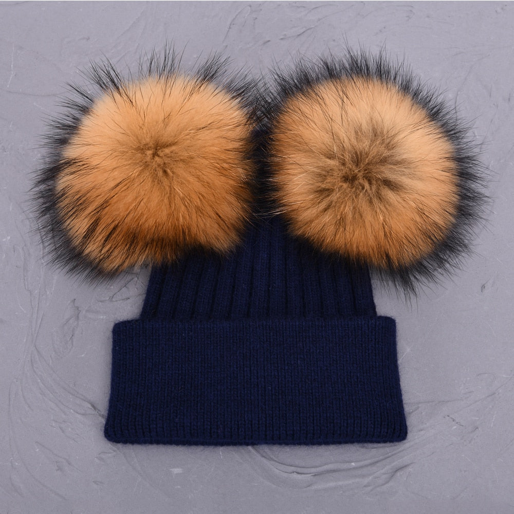 Double Fur Pompom Hat