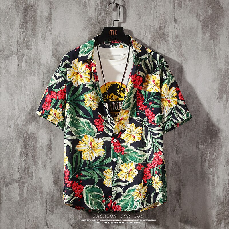 Men's 2 Pieces Set Hawaiian Shirts +Beach Shorts Mens Casual Streetwear