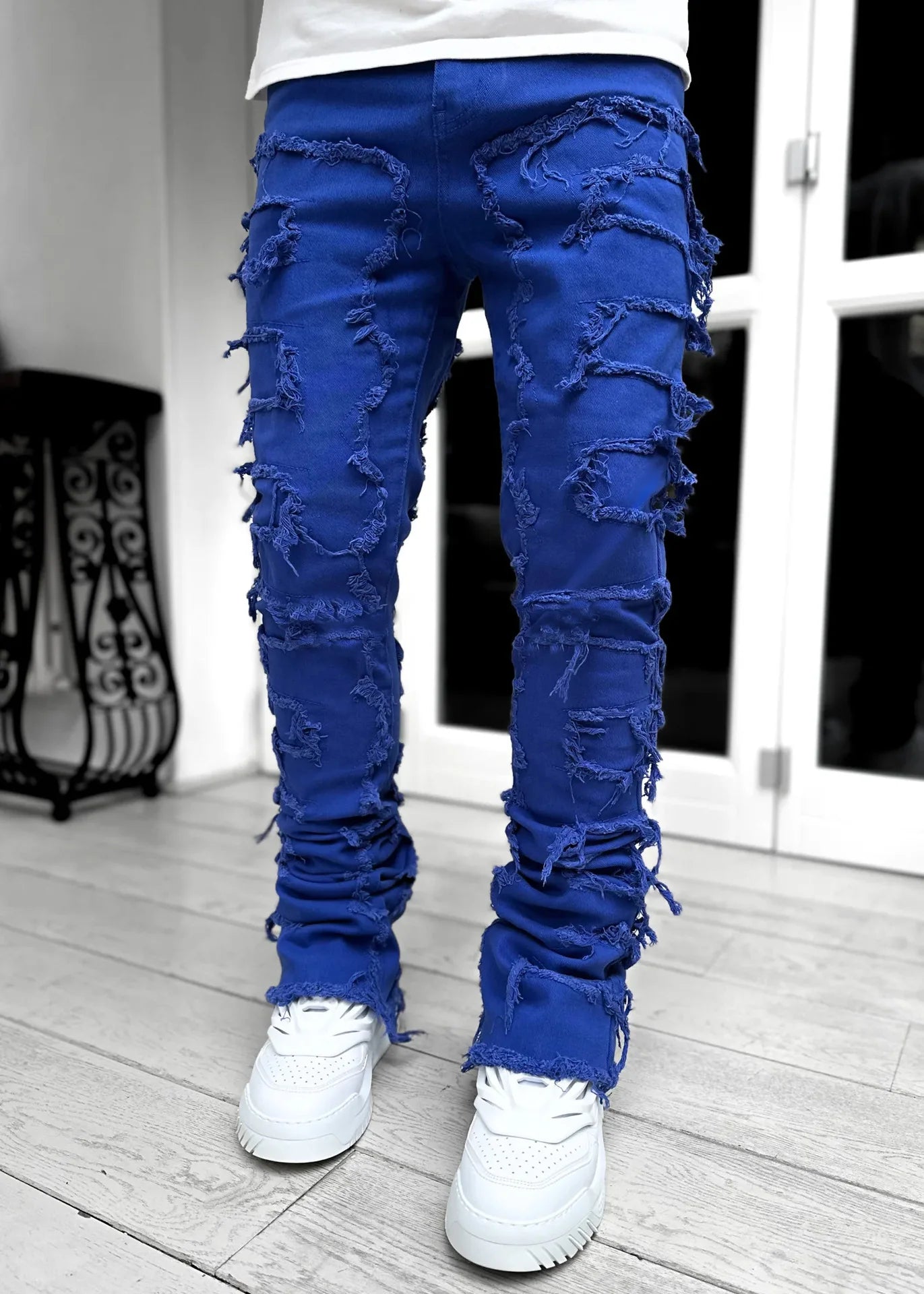 Mens Fashion Streetwear Stacked Jeans