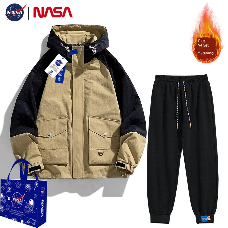 Unisex NASA Spring and Autumn Loose Outdoor Windproof Hooded Jacket