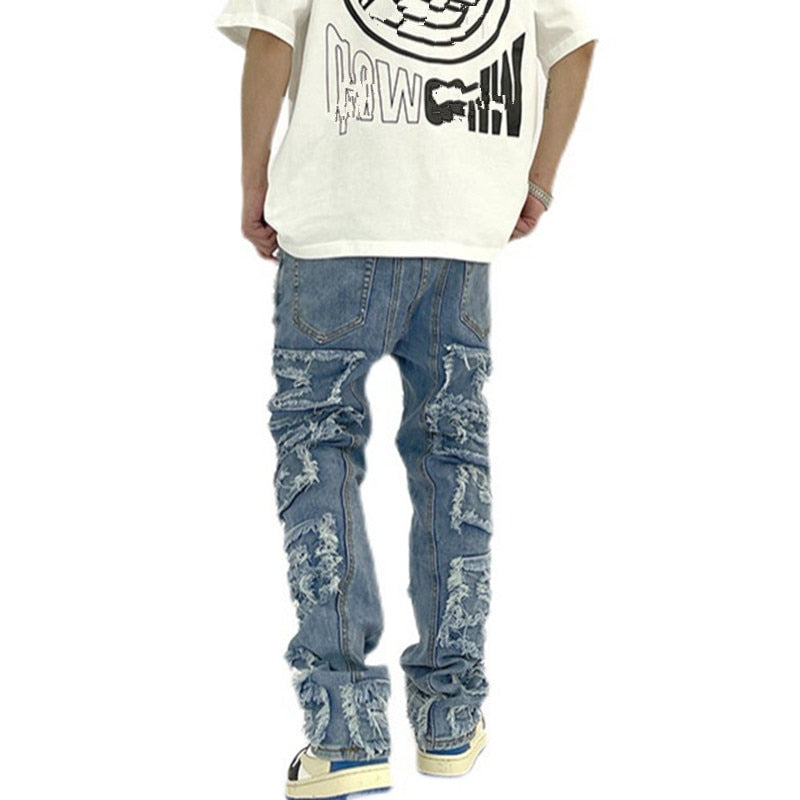 Men Kanye Y2K Streetwear Baggy Ripped Stacked Jeans