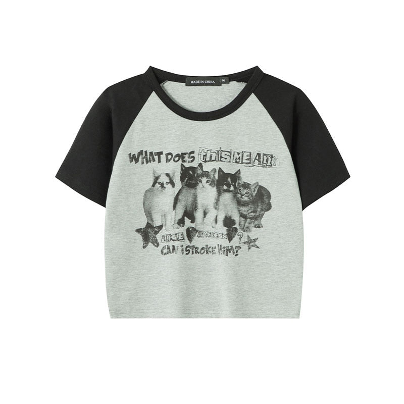 Y2k Crop Tops Tees Cat