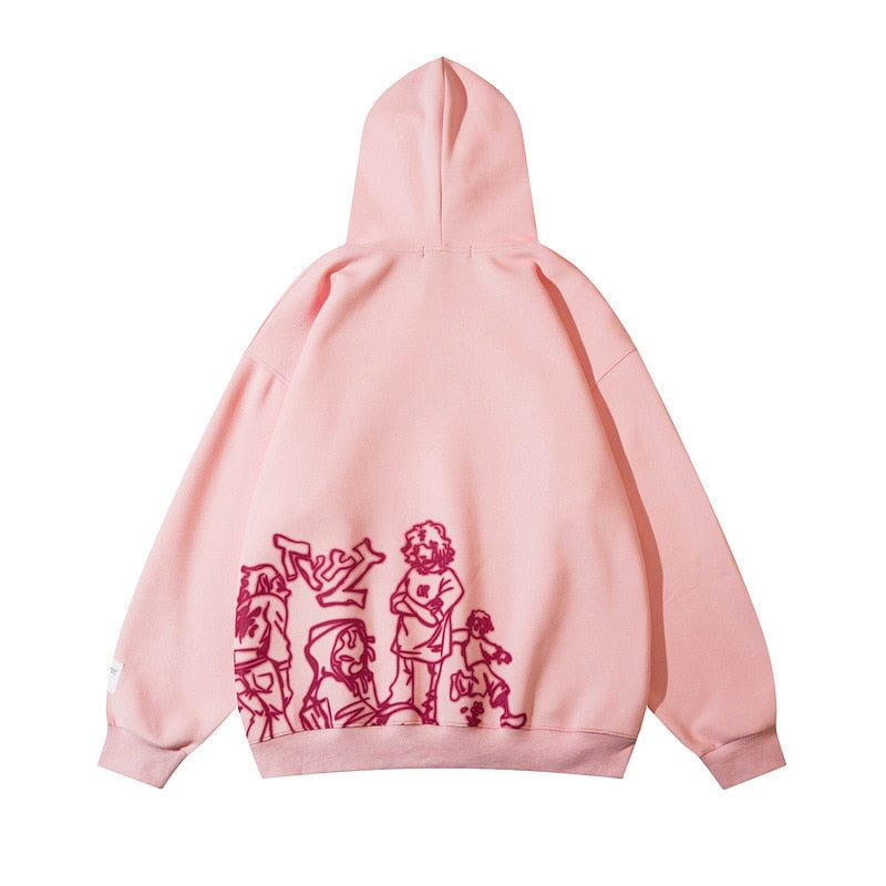 Womens Pink & Black Funny Cartoon Graphic Hoodie