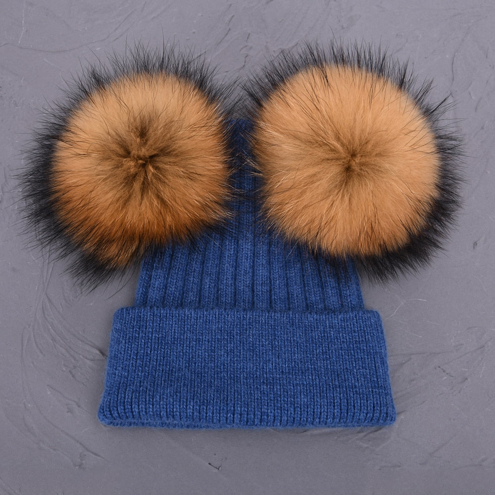 Double Fur Pompom Hat