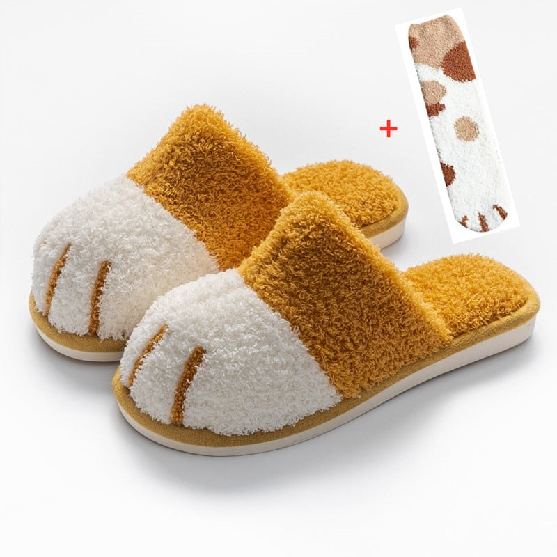 Women Winter Cute Cat Paw Designer House Fur Slippers