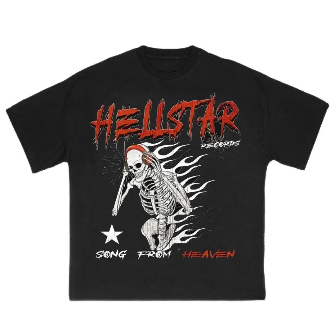 Men's Hellstar Graphic 100%Cotton Streetwear O Neck Short Sleeve Tops