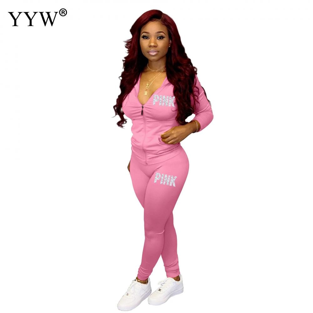 Women New Spring Suits PINK Letter Print Tracksuits 2 Piece Sets Street Hoodies Tops + Jogger Set Casual 2PCS Outfits Sweatsuits