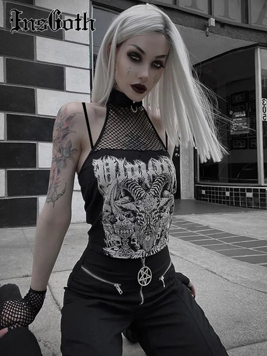 Womens InsGoth Gothic Punk Tank Tops Mall Goth Grunge Print