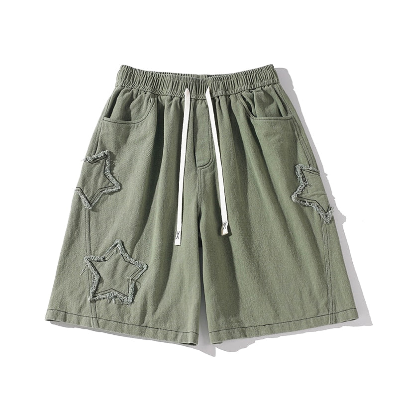 Star Patchwork Shorts Men Vintage