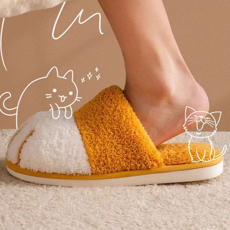 Women Winter Cute Cat Paw Designer House Fur Slippers