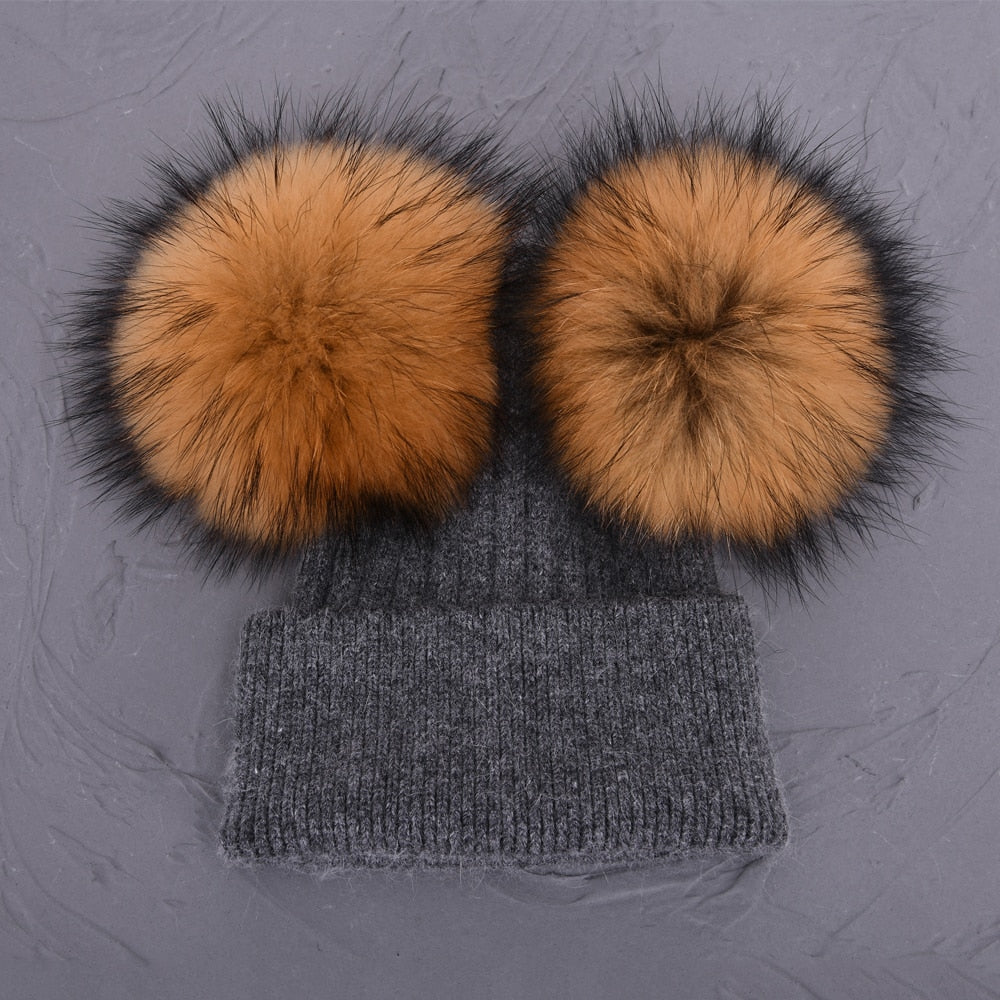 Double Fur Pompom Hat