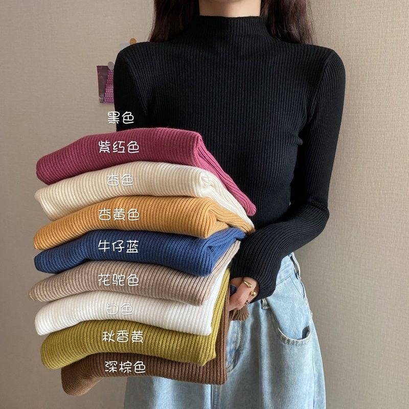 Woman Sweaters Autumn Winter Slim-Fit Turtleneck Top Sweater Inner Wearing Women's Clothing Gas Sweater Black