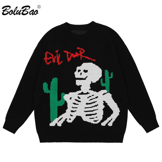 BOLUBAO Harajuku Knitted Sweaters Men Hip Hop Loose Pullover Letter Printed Sweater