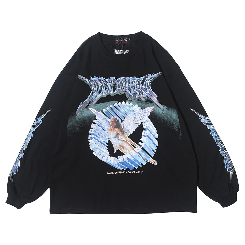 Men Gothic Printed Long Sleeve Tops Streetwear