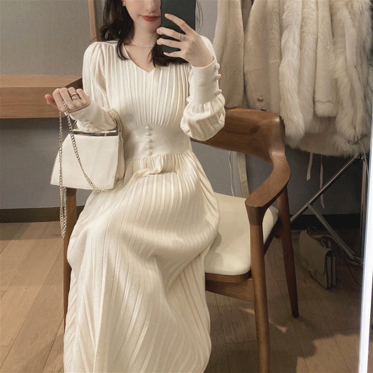 Women Knitted Dress Casual Long Sleeve Vintage\