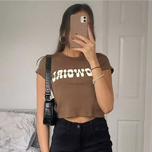 Women's Vintage Letter Print Sexy Crop Top