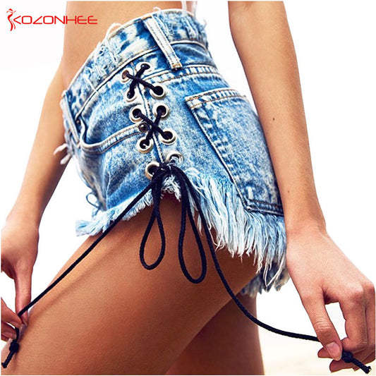 Womens Vintage Snowflake Inelastic Denim Shorts With high Waist Straps