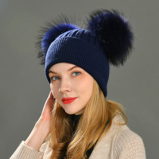 Double Fur Pompom Hat