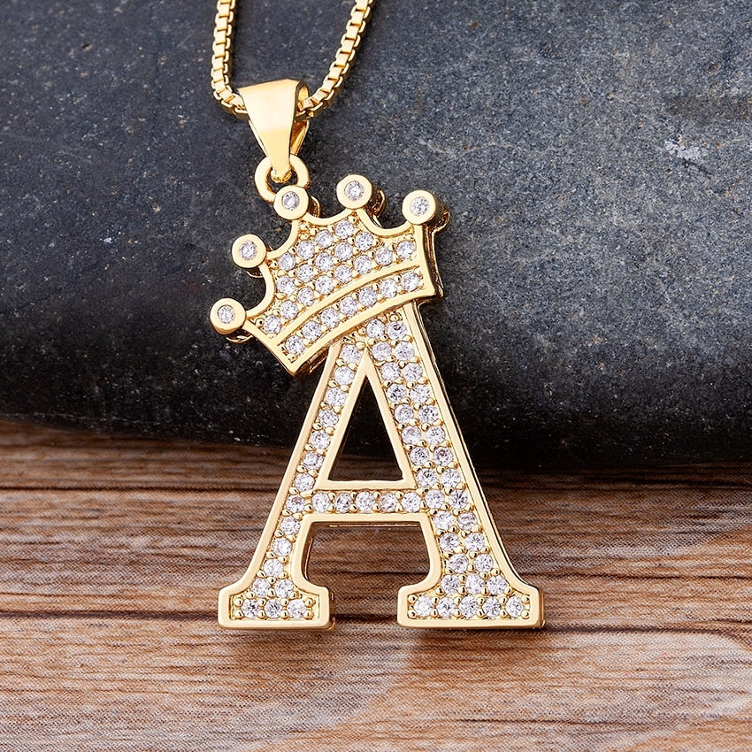 Nidin Luxury A-Z Crown Alphabet Pendant Chain