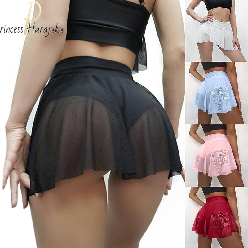 Women Summer Shorts Fitness Sexy Veil Skirt