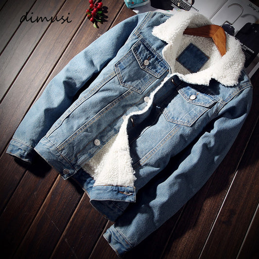 Men's DIMUSI Denim Jackets Fleece Thick Warm Jean Jacket