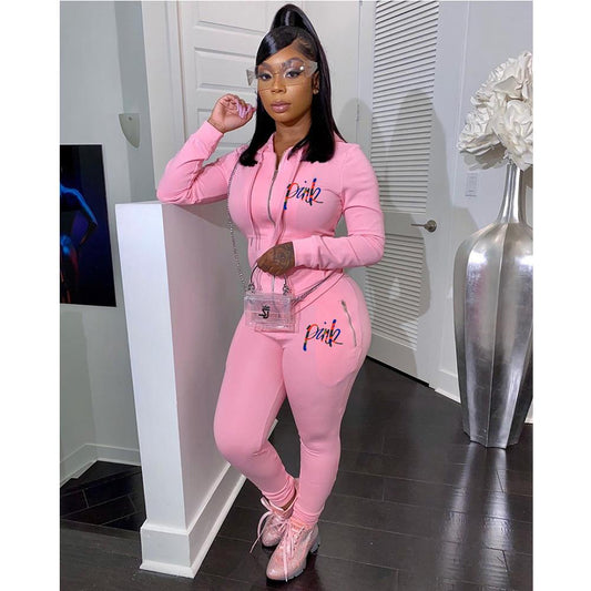 Women New Spring Suits PINK Letter Print Tracksuits 2 Piece Sets Street Hoodies Tops + Jogger Set Casual 2PCS Outfits Sweatsuits