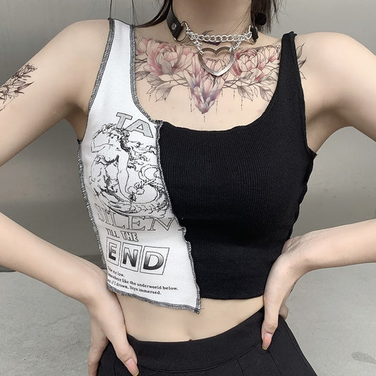 Womens Punk Style Patchwork Tank Top