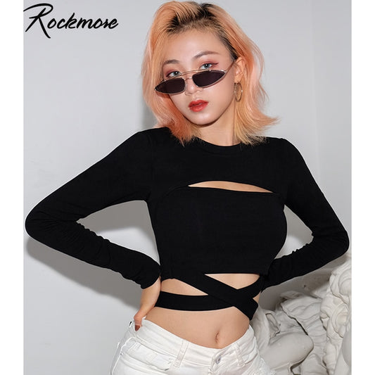 Womens Rockmore Gothic Bodycon Criss Cross Bandage T-shirt