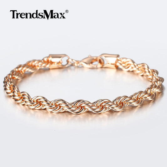 Unisex Rose Gold Color Bracelet Wave Twisted Rope Link Chain