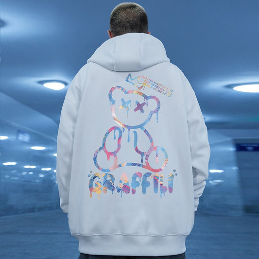 Graffiti Bear Print Men's Fleece Hoodie