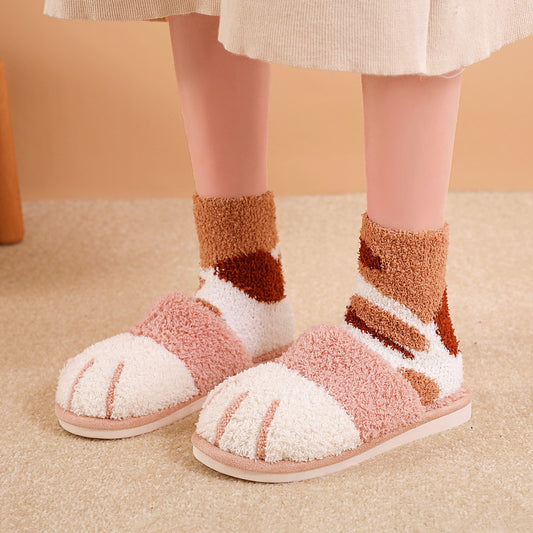 Women Winter Cute Cat Paw Designer House Fur Slippers