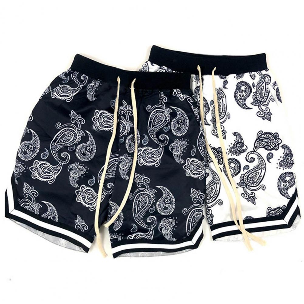 Men Shorts Bandana Pattern Lace-up Elastic Shorts