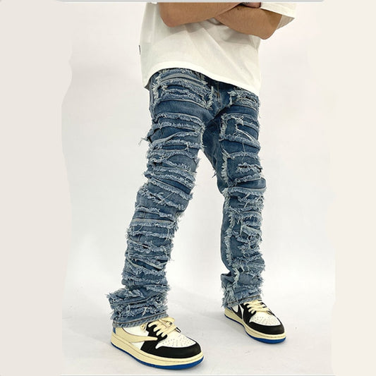 Men Kanye Y2K Streetwear Baggy Ripped Stacked Jeans