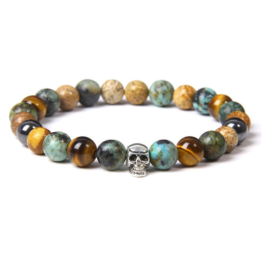 Unisex Skull Bracelets Natural Stone Tiger Eye Bracelet