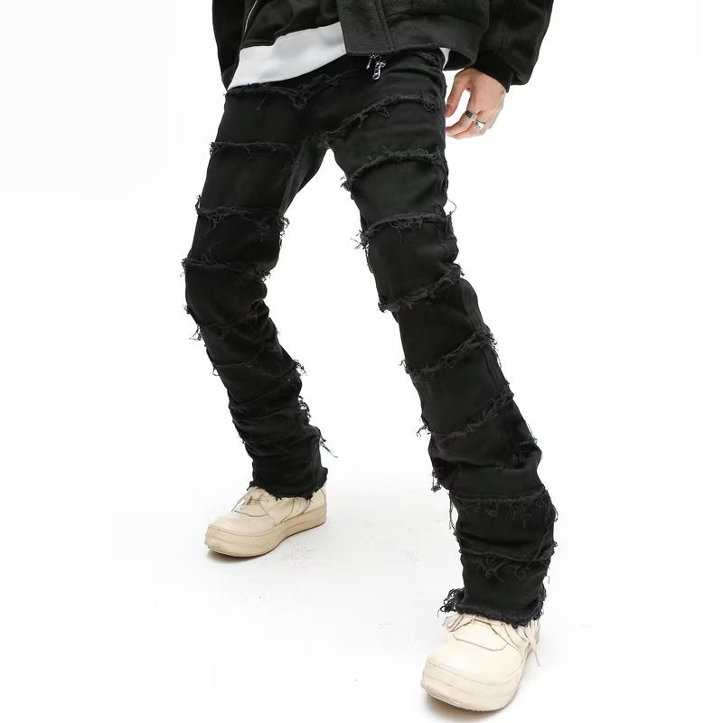 Men Dark Streetwear Black Baggy Grunge Stacked Jeans